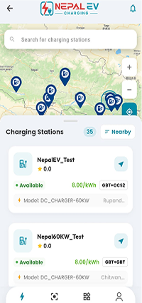 Find nearby charging stations on map